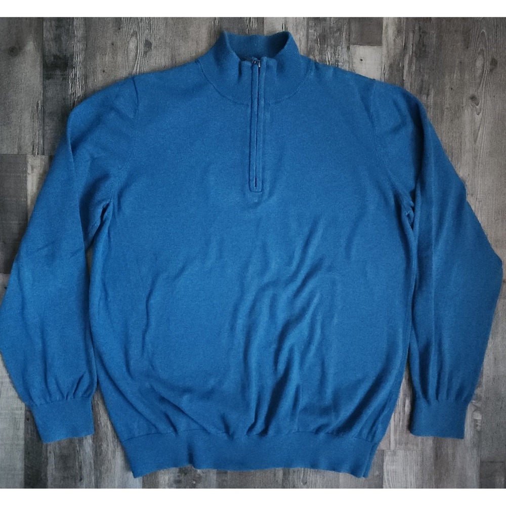 L.L.Bean Quarter Zip Sweater Mens Large Tall Blue Cotton Cashmere Blend 275554